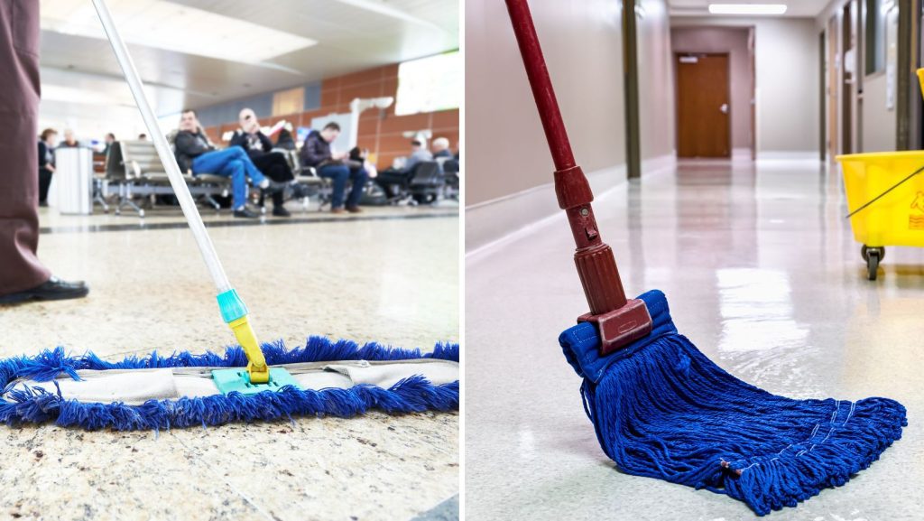 a dust mop and a wet mop