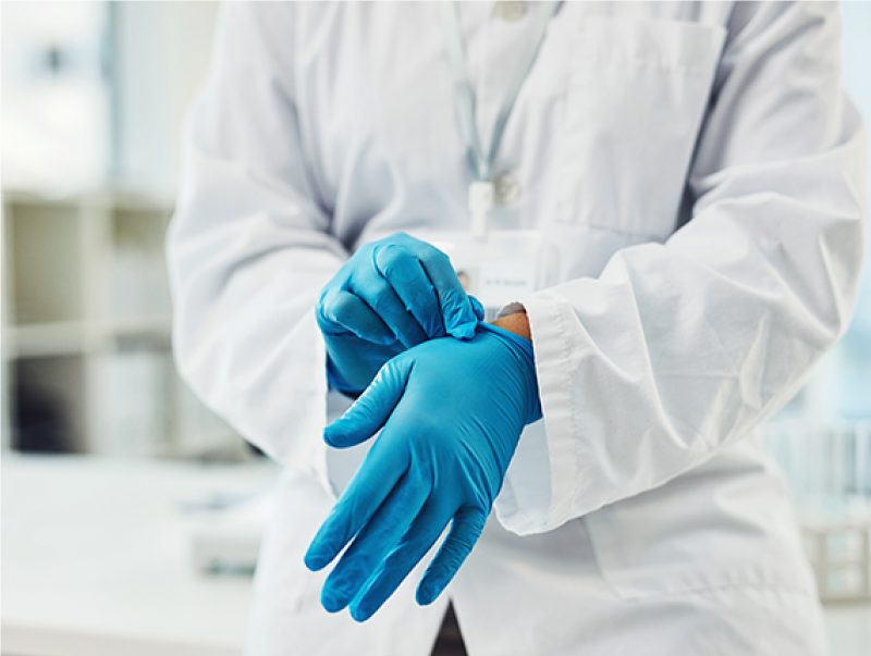 Blue nitrile medical gloves