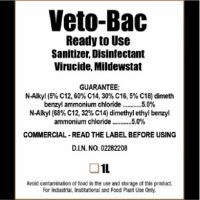 veto-bac ready to use sanitizer, disinfectant virucide, mildewstat