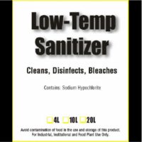 Low-temp sanitizer, cleans, disinfects, bleaches