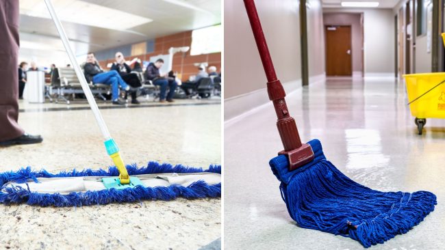 a dust mop and a wet mop