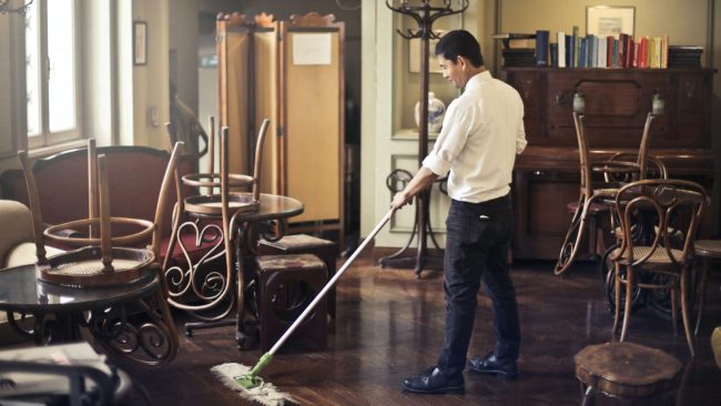 cleaning the restaurant
